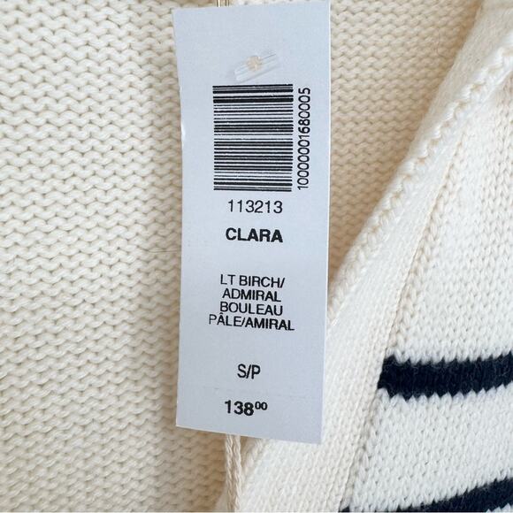NWT Wilfred Clara Merino Wool Striped V-Neck Sweater In Lt Birch/ Admiral Size S - Picture 11 of 15